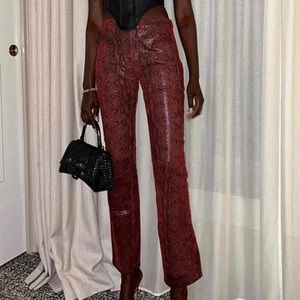 Red leather snake print pants